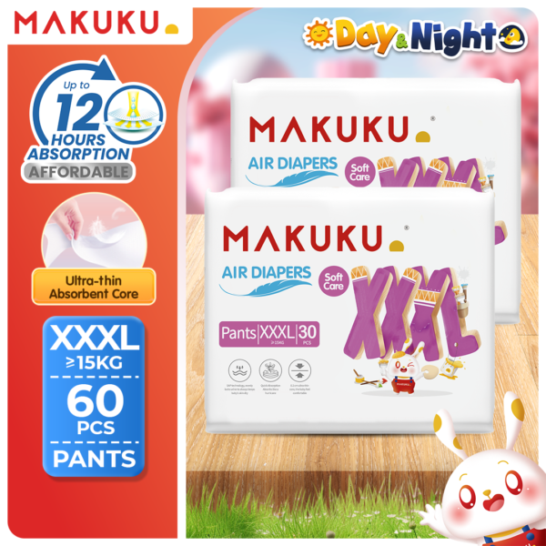 MAKUKU Air Diapers Advance Super Absorbent and Quick Dry Soft Care Diaper Pull-up Baby Pants Medium to XXXLarge Bundle of 2 - Image 15
