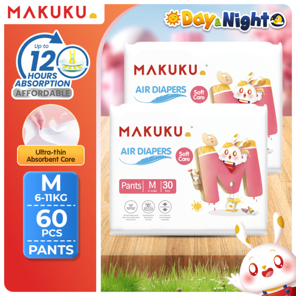 MAKUKU Air Diapers Advance Super Absorbent and Quick Dry Soft Care Diaper Pull-up Baby Pants Medium to XXXLarge Bundle of 2